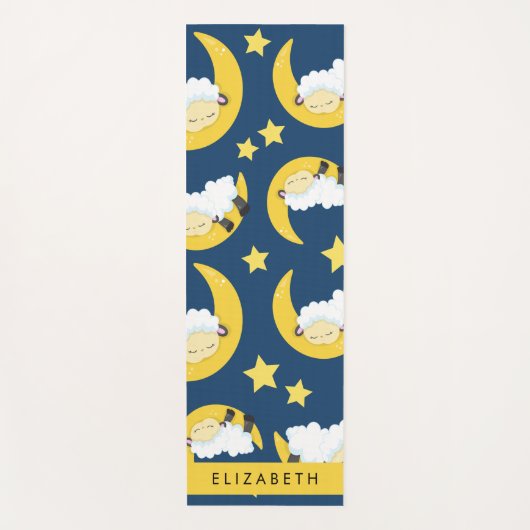 羊のパターン,眠っている羊,月,あなたの名前 ヨガマット (正面)