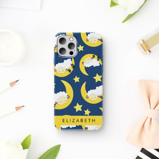 羊のパターン,眠っている羊,月,あなたの名前 Case-Mate iPhoneケース