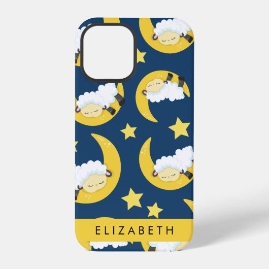 羊のパターン,眠っている羊,月,あなたの名前 iPhoneケース (裏面)