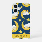 羊のパターン、眠っている羊、月、お名前 iPhone 16ケース (裏面)