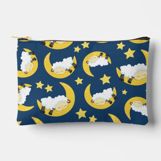 羊のパターン，眠っている羊，月，星 アクセサリーポーチ (正面)