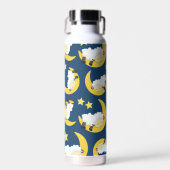 羊のパターン，眠っている羊，月，星 ウォーターボトル (正面)