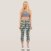 羊のパターン，眠っている羊，月，星 カプリレギンス (正面)