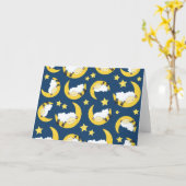 羊のパターン，眠っている羊，月，星 カード (黄色い花)