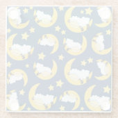 羊のパターン，眠っている羊，月，星 ガラスコースター (裏面)