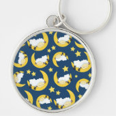 羊のパターン,眠っている羊,月,星 キーホルダー (正面)