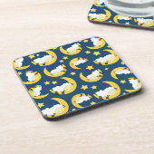 羊のパターン，眠っている羊，月，星 コースター (左側)