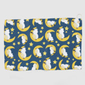 羊のパターン，眠っている羊，月，星 ゴルフタオル (横)