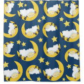 羊のパターン，眠っている羊，月，星 シャワーカーテン (正面)