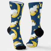 羊のパターン，眠っている羊，月，星 ソックス (傾斜あり)