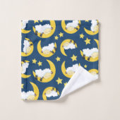 羊のパターン，眠っている羊，月，星 バスタオルセット (ウォッシュタオル)