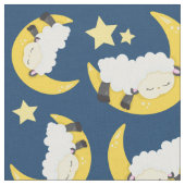 羊のパターン，眠っている羊，月，星 ファブリック (クローズアップ)