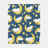 羊のパターン，眠っている羊，月，星 フリースブランケット (正面)