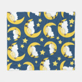 羊のパターン，眠っている羊，月，星 フリースブランケット (正面(横))