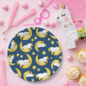 羊のパターン，眠っている羊，月，星 ペーパープレート (パーティー)