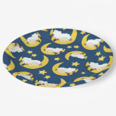 羊のパターン，眠っている羊，月，星 ペーパープレート (アングル)