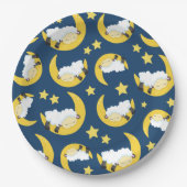 羊のパターン，眠っている羊，月，星 ペーパープレート (正面)