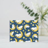 羊のパターン，眠っている羊，月，星 ポストカード (スタンド正面)