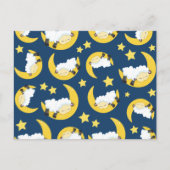 羊のパターン，眠っている羊，月，星 ポストカード (正面)