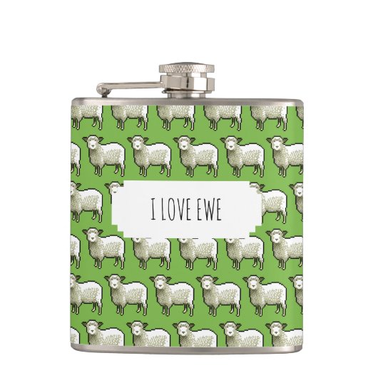 羊のピクセルおもしろいパターンの群れが大好き フラスク (正面)