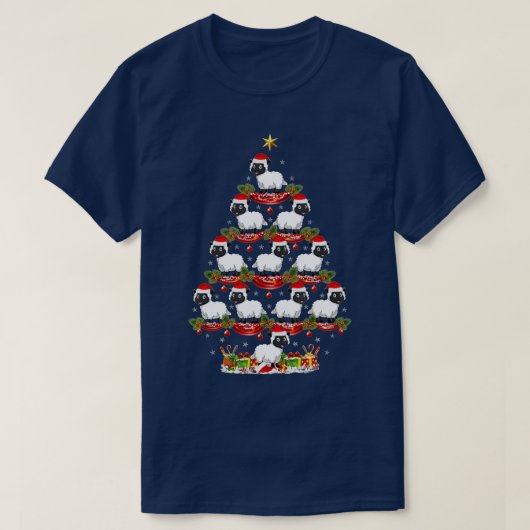 羊の動物クリスマスツリー照明羊のクリスマスTr Tシャツ (デザイン正面)