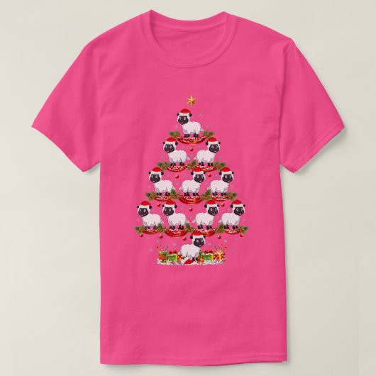 羊の動物クリスマスツリー照明羊のクリスマスTr Tシャツ (デザイン正面)
