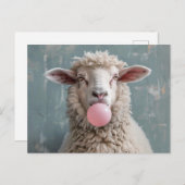 羊の吹ピンクのバブルガムの泡 ポストカード (正面/裏面)