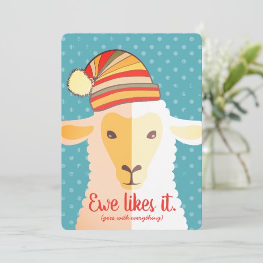 羊の帽子の編み物かぎ手工芸品クリスマスカード シーズンカード (スタンド正面)