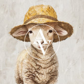 羊の帽子を被った牧場の動物イラスト ポスター