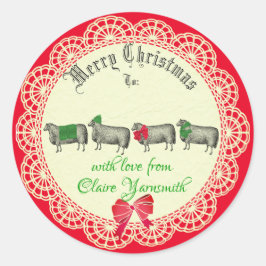 羊の手作り編み物クロシェのクリスマスステッカー ラウンドシール
