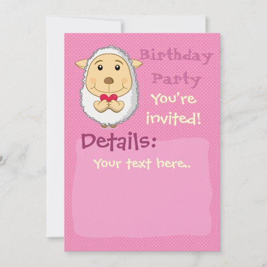 羊の招待状ピンク 招待状 (正面)