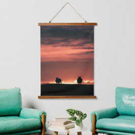 羊の日没自然写真 吊り下げ型タペストリー