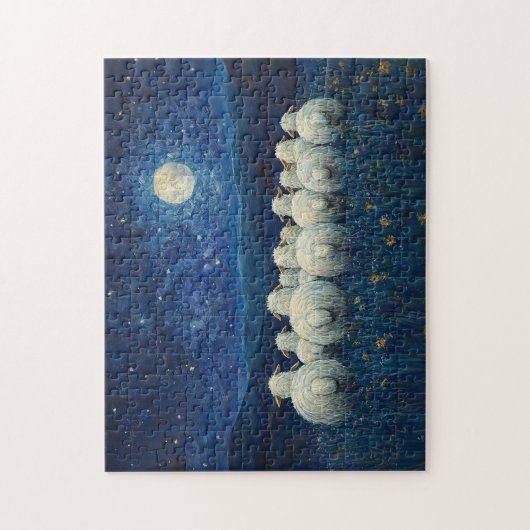 羊の星空の夜の油絵 ジグソーパズル (縦)