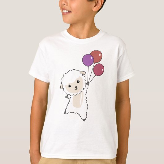 羊の甘い動物が子どものために風船を飛ばす Tシャツ (正面)