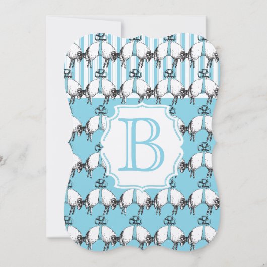 羊の男の赤ちゃんかわいい子羊パターンシャワー 招待状 (裏面)