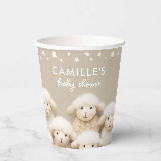羊の男女兼用赤ちゃんシャワー 紙コップ (正面)