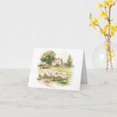 羊の群れを持つオールドファームハ空白のウス カード (黄色い花)