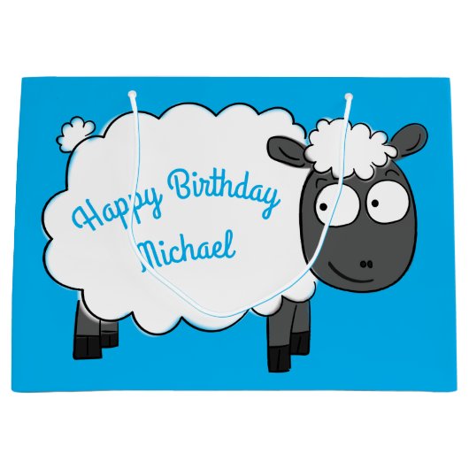 羊の誕生日パーティーかわいい漫画の子供 ラージペーパーバッグ (正面)