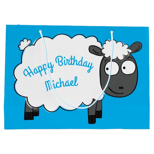 羊の誕生日パーティーかわいい漫画の子供 ラージペーパーバッグ (裏面)