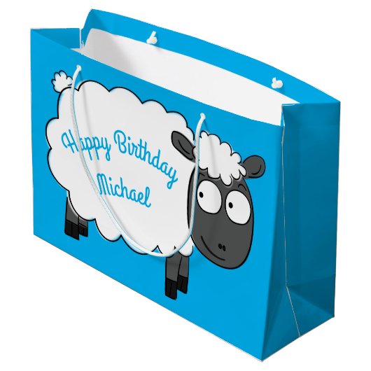 羊の誕生日パーティーかわいい漫画の子供 ラージペーパーバッグ (裏面アングル)