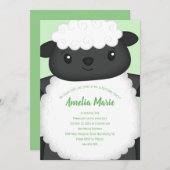 羊の誕生日パーティーグリーン 招待状 (正面/裏面)