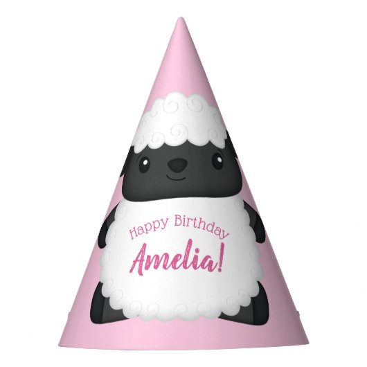 羊の誕生日パーティーピンク パーティーハット (正面)