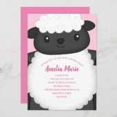 羊の誕生日パーティーピンク 招待状 (正面/裏面)