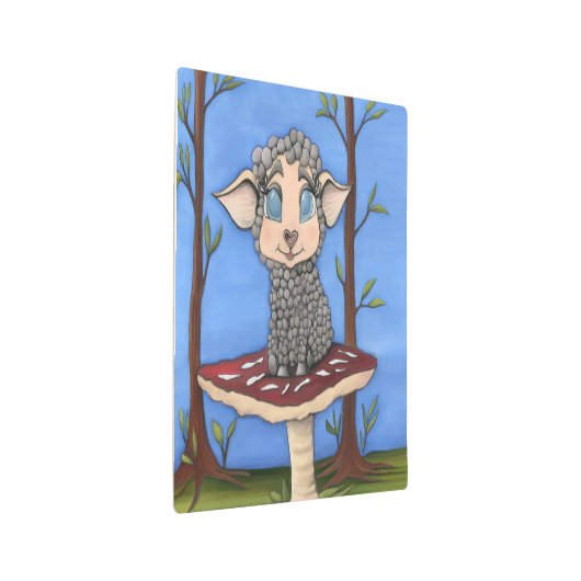 羊の赤ちゃんがきのこに乗ってる メタルプリント (3/4)