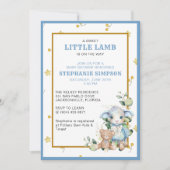 羊の赤ちゃんがやってくる | 青いベビーシャワーの招待状 招待状 (正面)