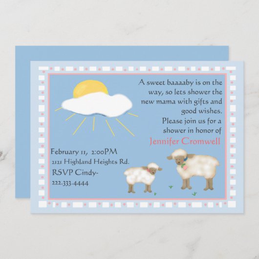 羊の赤ちゃんシャワーの招待 招待状 (正面/裏面)