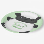 羊の赤ちゃんシャワーグリーン ペーパープレート (アングル)