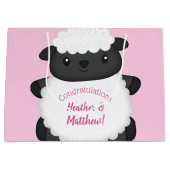 羊の赤ちゃんシャワーピンク ラージペーパーバッグ (正面)