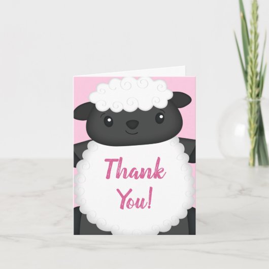 羊の赤ちゃんシャワーファームピンクの女の子 サンキューカード (正面)