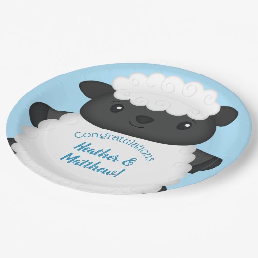 羊の赤ちゃんシャワーファームブルーボーイ ペーパープレート (アングル)
